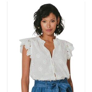 Cleobella Verity Blouse Womens XS White Eyelet Lace Flutter Sleeve Button Top